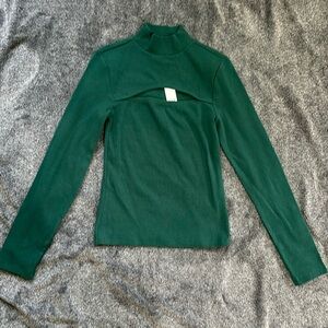 Long Sleeve Ribbed Mock Neck with Split Neck